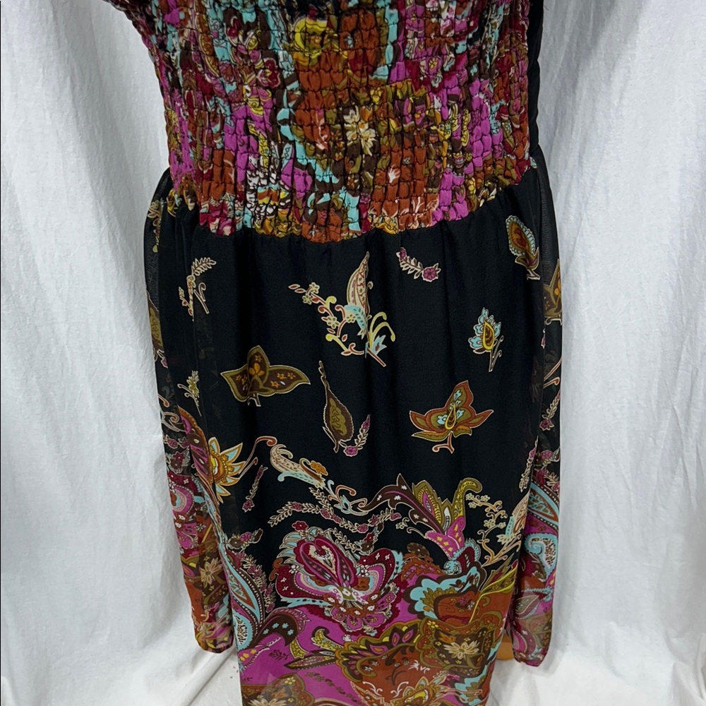 Black Paisley Midi Slip Dress with Pink & Teal Accents - Picture 6 of 8